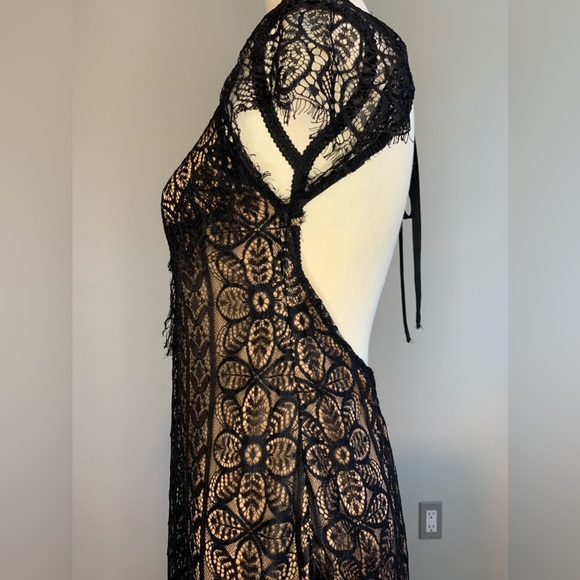 LBD Hollywood VINTAGE A-line Lace Backless Party Dress in Black Size Small - Picture 5 of 9